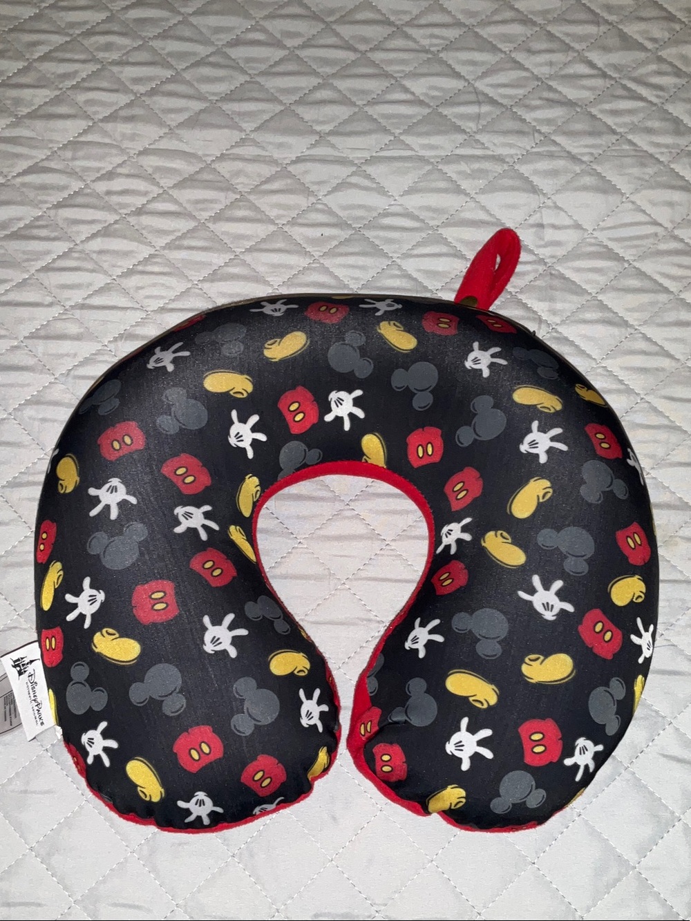 Disney Black Red Yellow Mickey Pattern Travel Neck Pillow w/ removable cover
